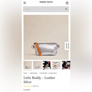 PARKER THATCH Little Buddy in silver leather with brown leather trims